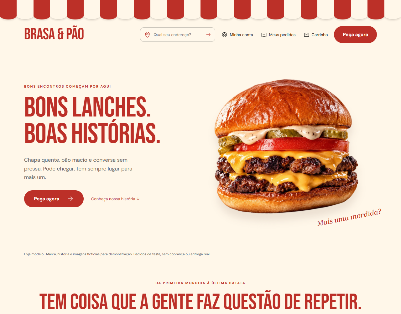 Página real de brasaepao.cardappio.site